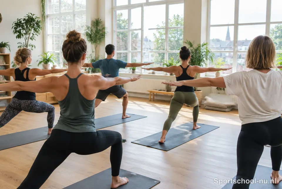 Groepsles yoga in een rustige studio